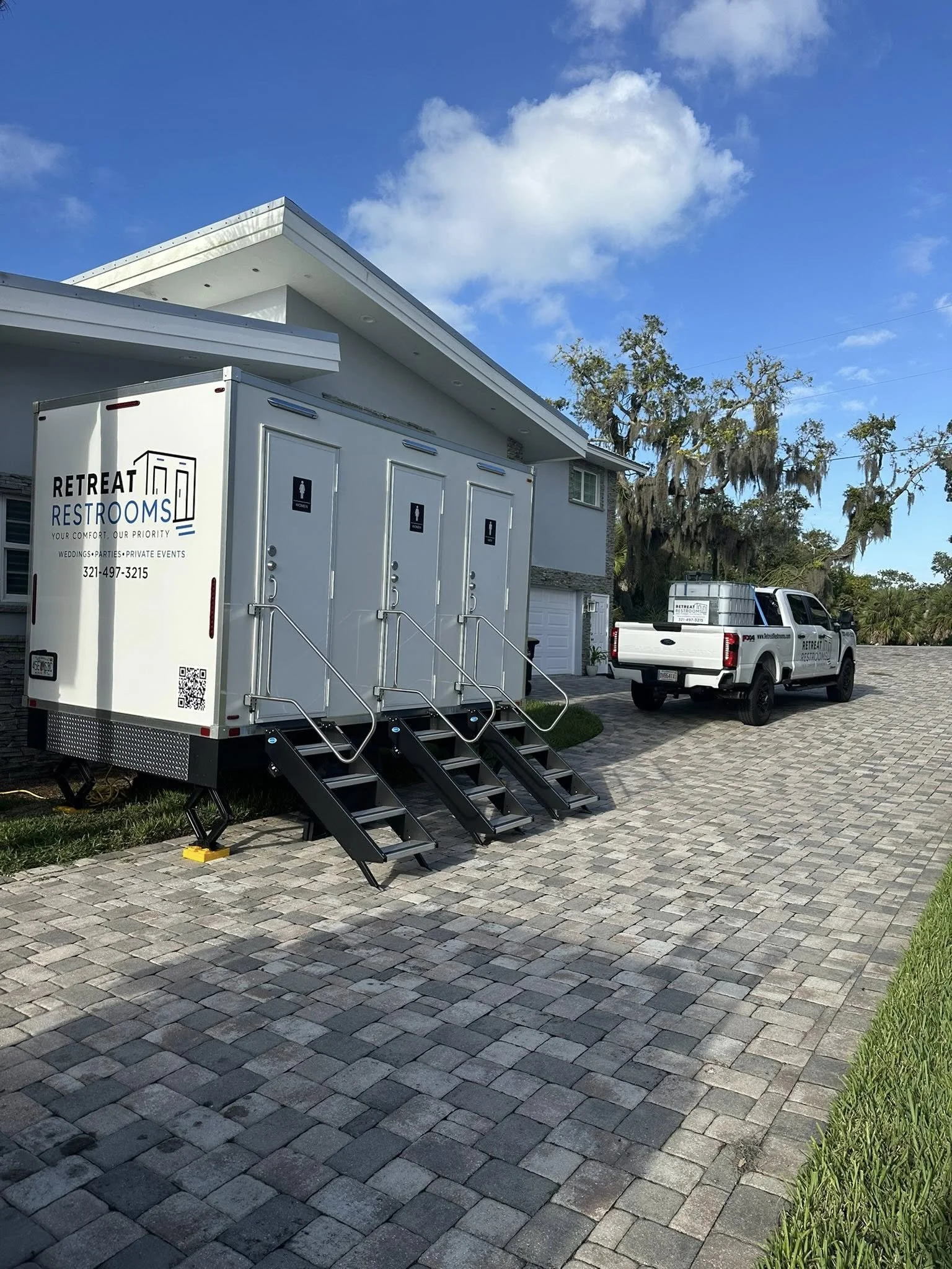 Retreat Restrooms trailer prepared at an event location